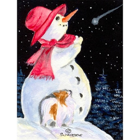 Carolines Treasures 28 x 40 in. Snowman with Papillon House Size Canvas Flag SS8793CHF